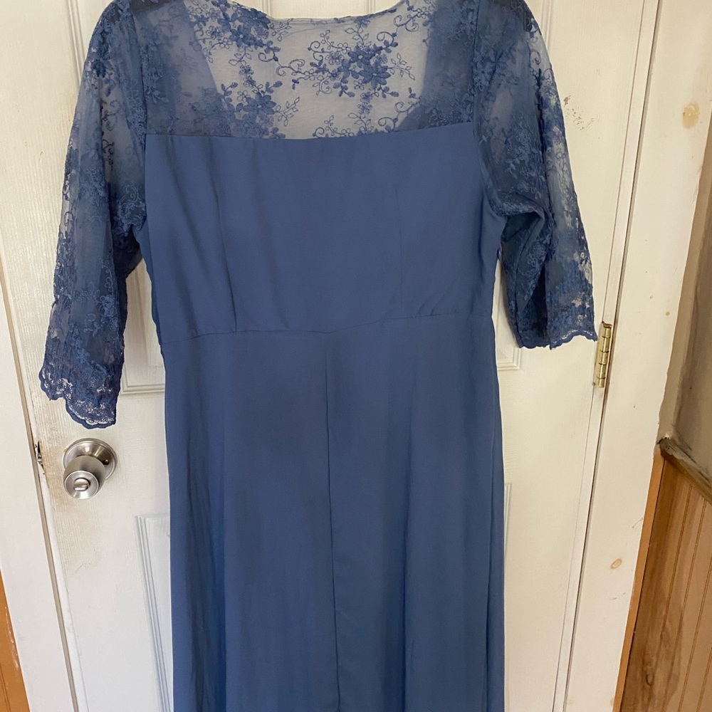 SHEIN Blue Lace Long Sleeve Dress
